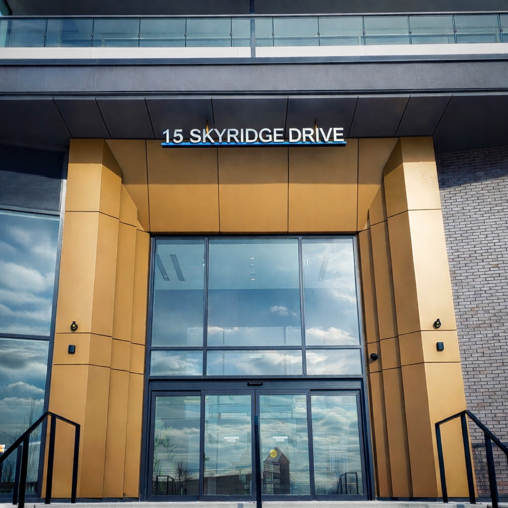 Toronto — ACM cladding · architectural façade panels · entrance feature framing · glazing